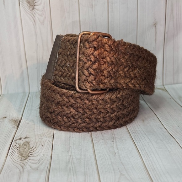 Dark Brown Woven Macrame Wide Belt Boho Hippie Western Contemporary Natural main image 5
